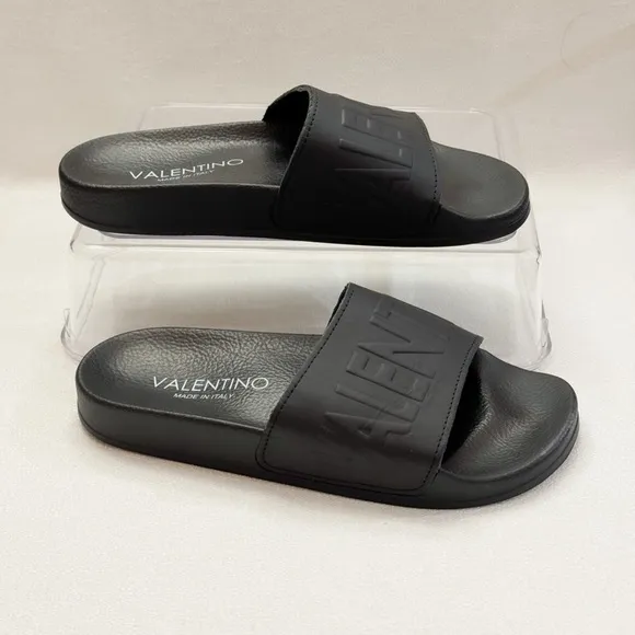 VALENTINO BY MARIO VALENTINO Leather Logo  Slide Sandals   Size 37