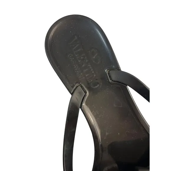 Valentino Garavani Black Bow Flip Flop Thong PVC Flat Sandals 38 US 8