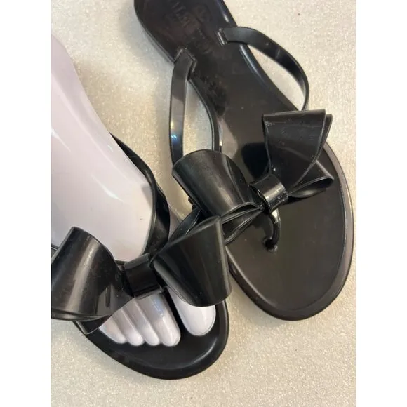 Valentino Garavani Black Bow Flip Flop Thong PVC Flat Sandals 38 US 8