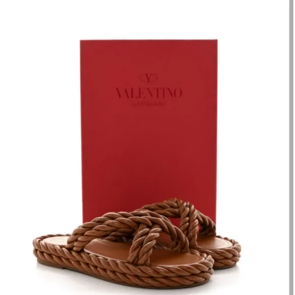 VALENTINO GARAVANI Nappa Rope Braided Slide Sandals