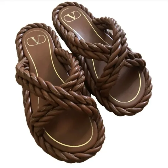 VALENTINO GARAVANI Nappa Rope Braided Slide Sandals