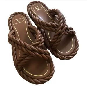 VALENTINO GARAVANI Nappa Rope Braided Slide Sandals