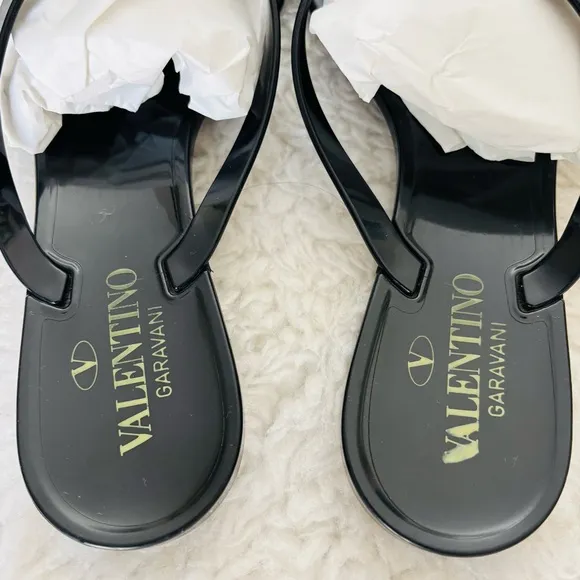 Valentino Garavani Rose Black and Brown Thong Flip Flops Sandals size EU 38