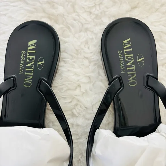 Valentino Garavani Rose Black and Brown Thong Flip Flops Sandals size EU 38