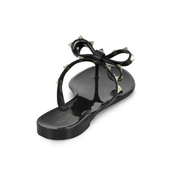 Valentino Stylish Black Sandals with Gold Accents