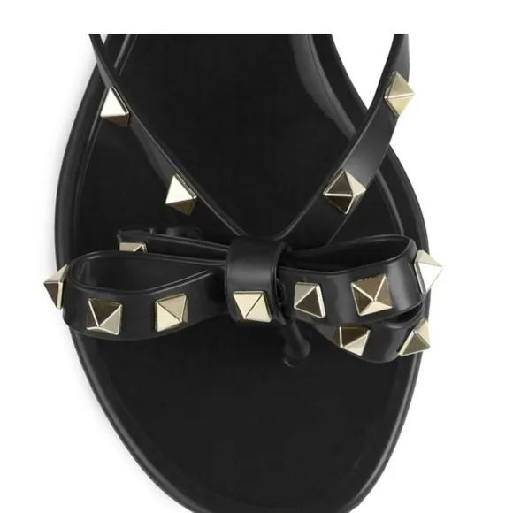 Valentino Stylish Black Sandals with Gold Accents