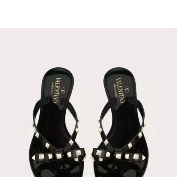 Valentino Stylish Black Sandals with Gold Accents