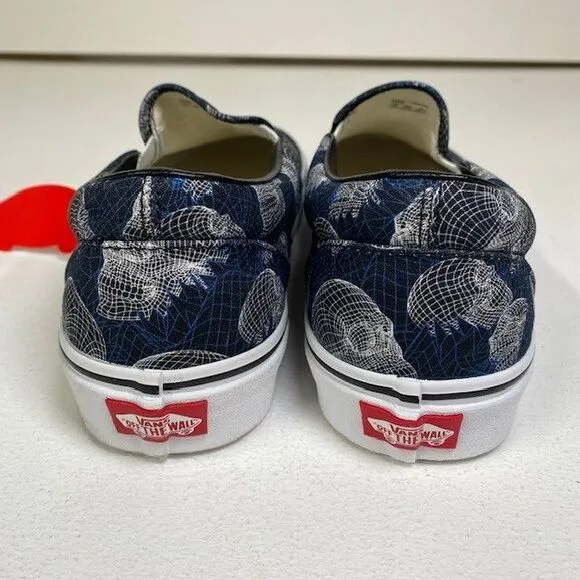 Vans Classic Slip-On Wireframe Skull Print Navy Canvas Sneakers US Men's 10‎