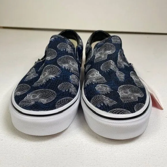 Vans Classic Slip-On Wireframe Skull Print Navy Canvas Sneakers US Men's 10‎