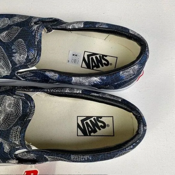 Vans Classic Slip-On Wireframe Skull Print Navy Canvas Sneakers US Men's 10‎