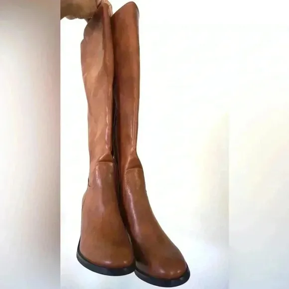 Venus Women's Fall Heeled Fashion Boots, Knee-High, Chestnut, size 6.5