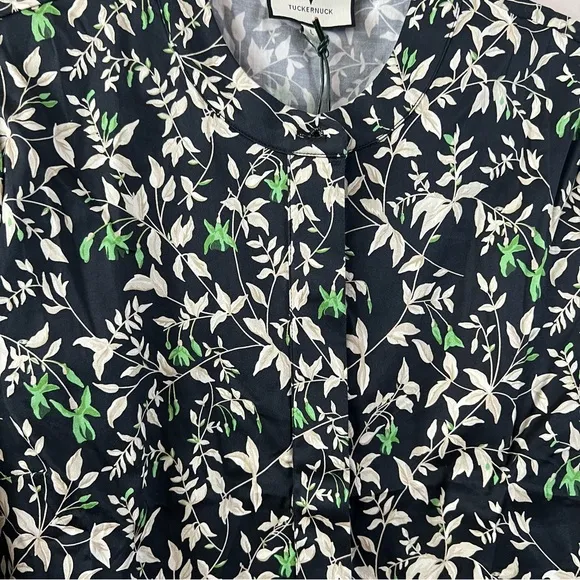Verdant iris royal shirt mini dress Ladies size large Black green leaf print
