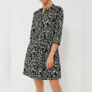 Verdant iris royal shirt mini dress Ladies size large Black green leaf print