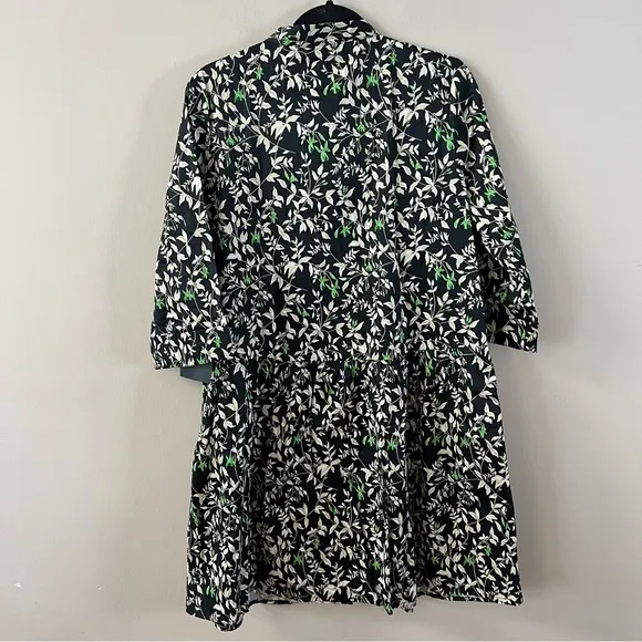 Verdant iris royal shirt mini dress Ladies size large Black green leaf print