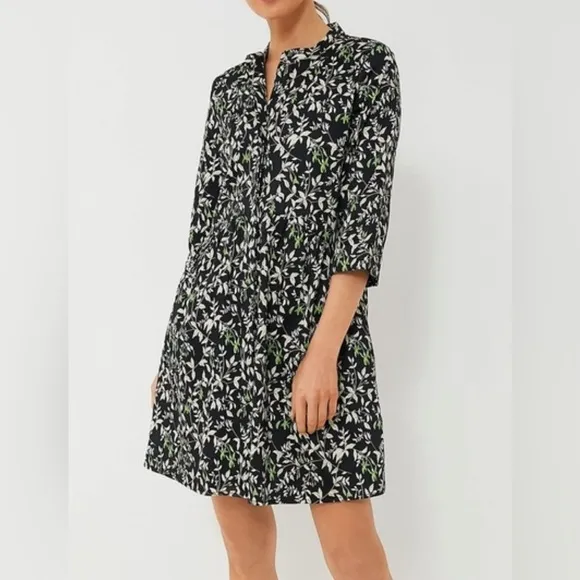 Verdant iris royal shirt mini dress Ladies size large Black green leaf print