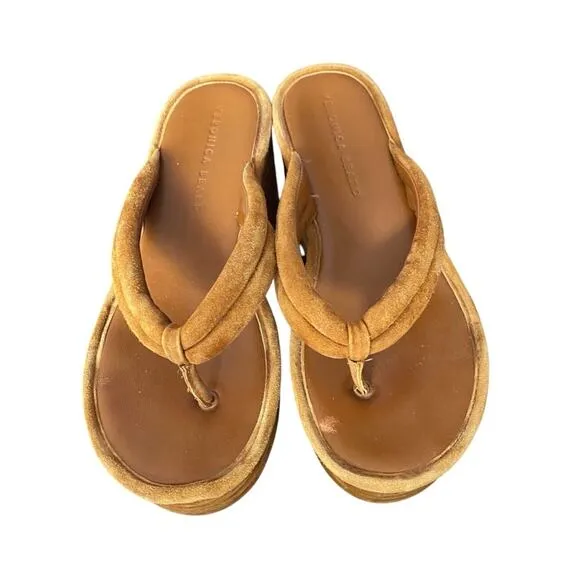Veronica Beard Geno Suede Flip Flop Platform Sandals Cognac Brown size 6.5