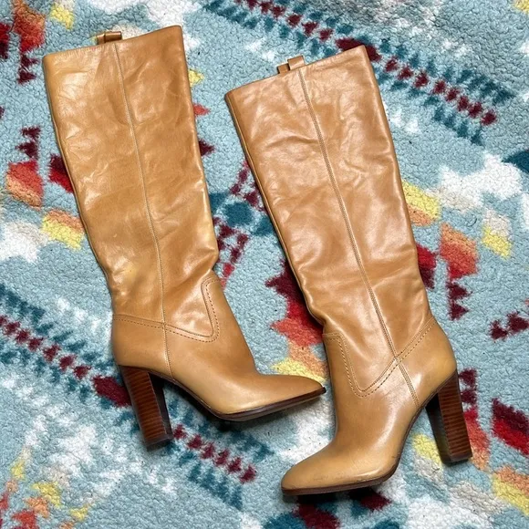 Veronica Beard Vesper knee high tan leather boots