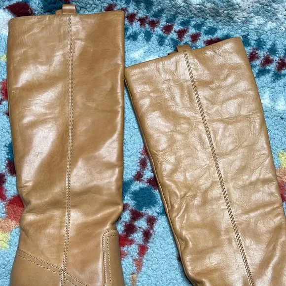 Veronica Beard Vesper knee high tan leather boots