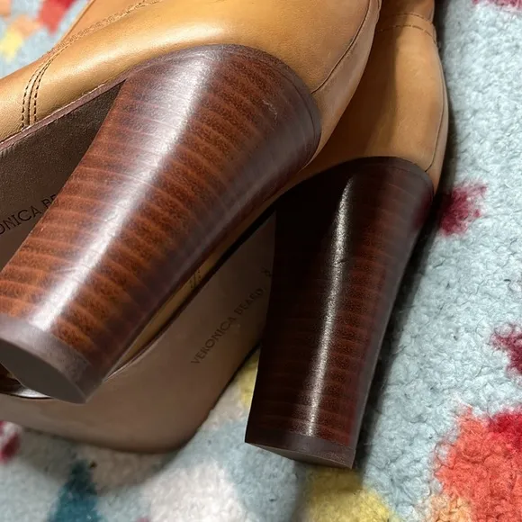 Veronica Beard Vesper knee high tan leather boots