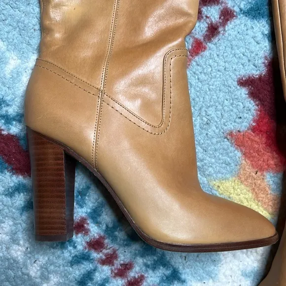 Veronica Beard Vesper knee high tan leather boots