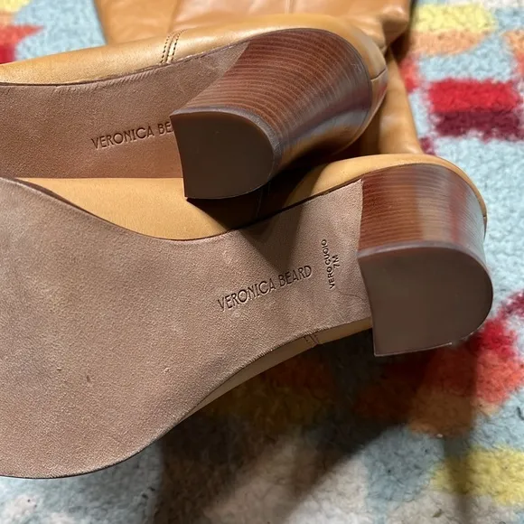 Veronica Beard Vesper knee high tan leather boots