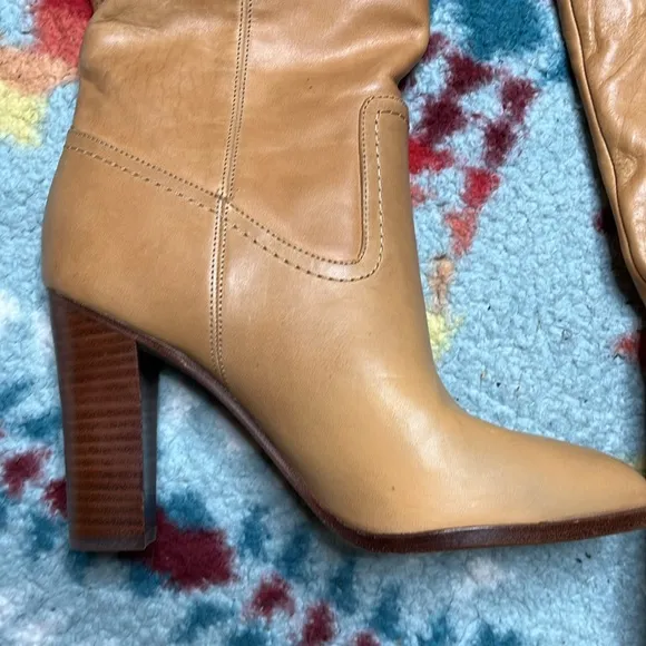 Veronica Beard Vesper knee high tan leather boots