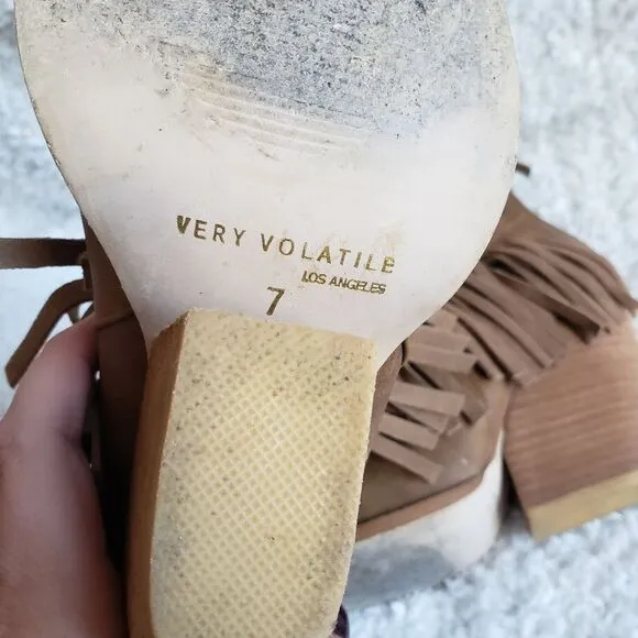 Very Volatile Brown Leather Boho‎ Fringed Ankle Boots