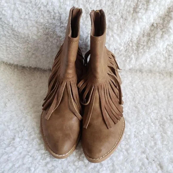 Very Volatile Brown Leather Boho‎ Fringed Ankle Boots