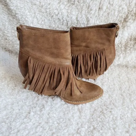 Very Volatile Brown Leather Boho‎ Fringed Ankle Boots