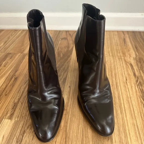 Via Spiga Almond Toe Bootie, Brown Leather, 4&quot; Heel, Sz 10 M Made In Italy
