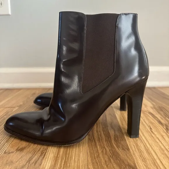 Via Spiga Almond Toe Bootie, Brown Leather, 4&quot; Heel, Sz 10 M Made In Italy