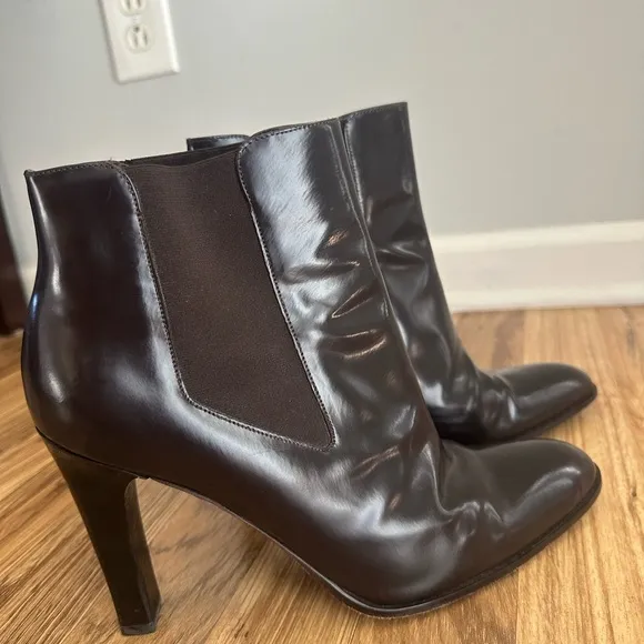 Via Spiga Almond Toe Bootie, Brown Leather, 4&quot; Heel, Sz 10 M Made In Italy