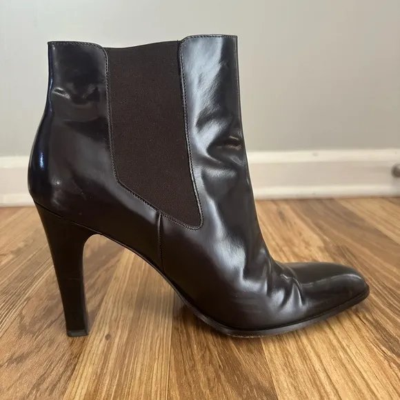 Via Spiga Almond Toe Bootie, Brown Leather, 4&quot; Heel, Sz 10 M Made In Italy
