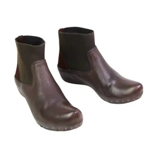 Vialis BROWN GENUINE LEATHER ELASTIC POINTED TOE WEDGE STUDS ANKLE BOOTS Sz 8