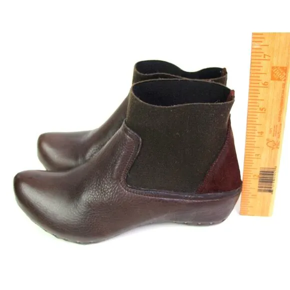 Vialis BROWN GENUINE LEATHER ELASTIC POINTED TOE WEDGE STUDS ANKLE BOOTS Sz 8