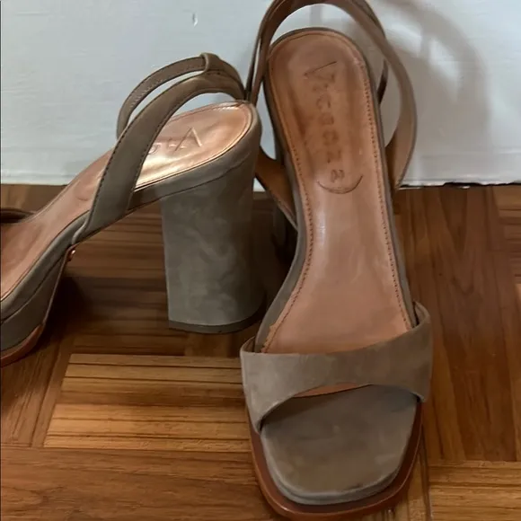 Vicenza Tan Chunky Heel Suede Sandals with Ankle Strap Size 8