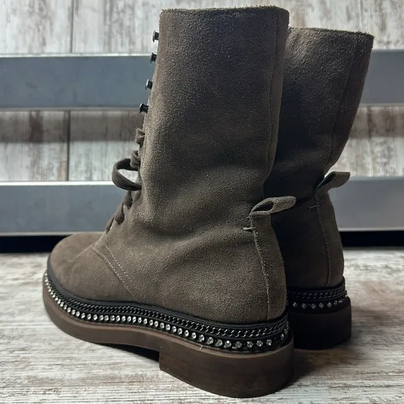 Vince Camuto Branda Sable Zipper Closure Rounded Toe Chain Detailed Combat Boot