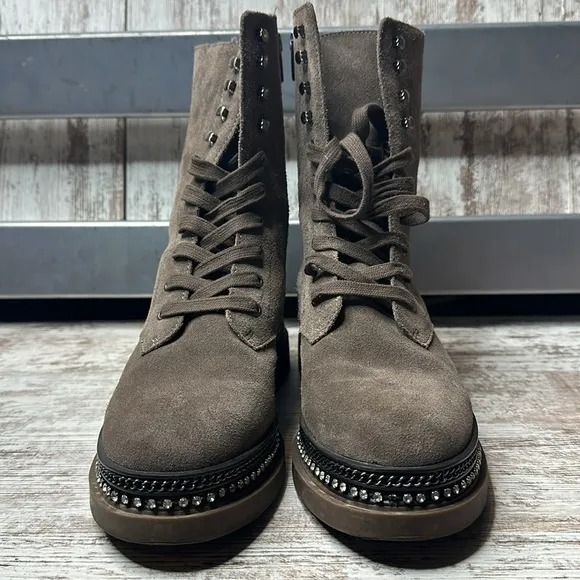 Vince Camuto Branda Sable Zipper Closure Rounded Toe Chain Detailed Combat Boot