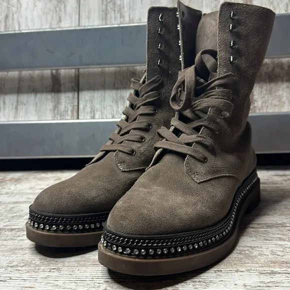 Vince Camuto Branda Sable Zipper Closure Rounded Toe Chain Detailed Combat Boot