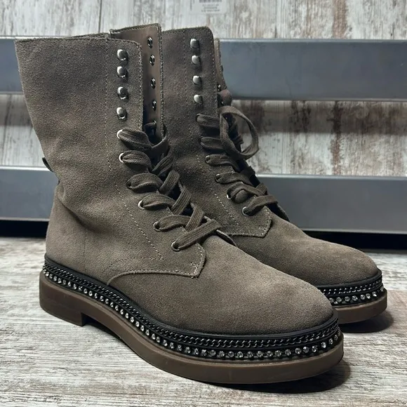 Vince Camuto Branda Sable Zipper Closure Rounded Toe Chain Detailed Combat Boot