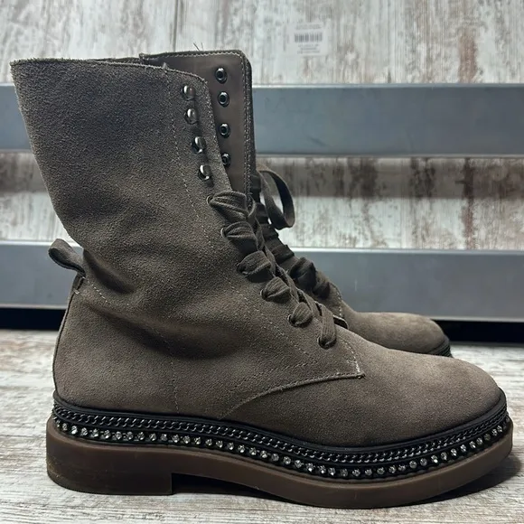 Vince Camuto Branda Sable Zipper Closure Rounded Toe Chain Detailed Combat Boot