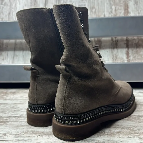 Vince Camuto Branda Sable Zipper Closure Rounded Toe Chain Detailed Combat Boot