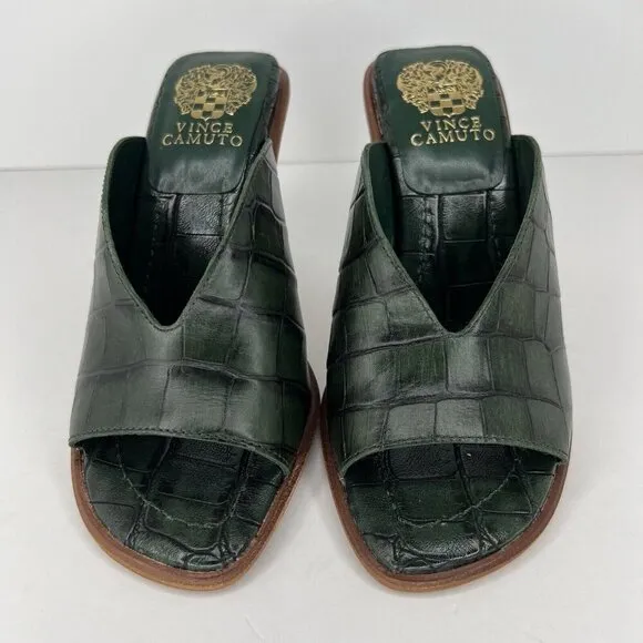 Vince Camuto Mershid Emerald Green Crocodile Print Heels Womens Size 5.5