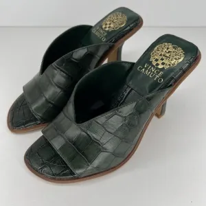 Vince Camuto Mershid Emerald Green Crocodile Print Heels Womens Size 5.5