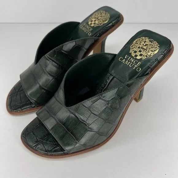Vince Camuto Mershid Emerald Green Crocodile Print Heels Womens Size 5.5