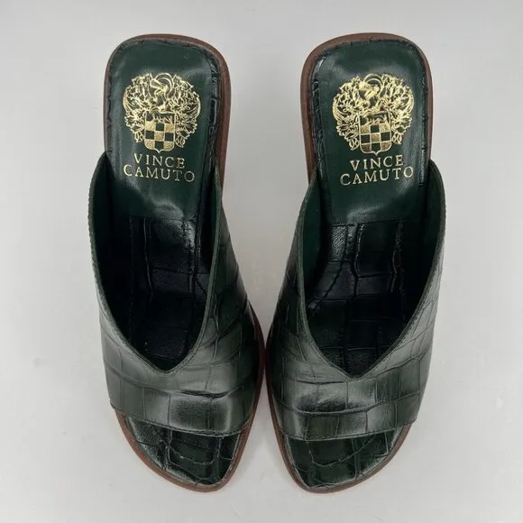 Vince Camuto Mershid Emerald Green Crocodile Print Heels Womens Size 5.5