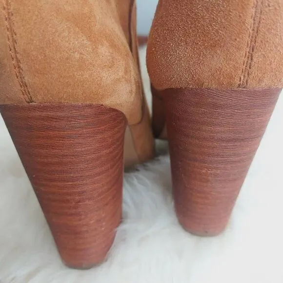 Vince Camuto Creestal Ankle Boots Suede Block Heel Tan Size 10 Booties