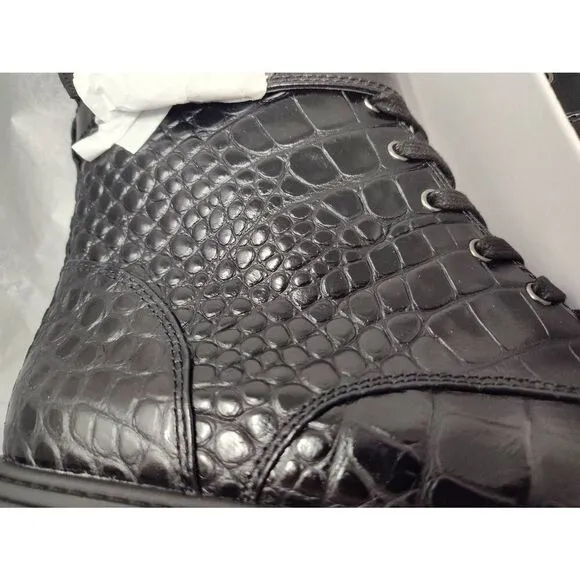 VINCE CAMUTO WOMENS FAWDRY DOUBLE BUCKLE C BLACK GLAZED CROC MOTO BOOTS NIB 5 1/