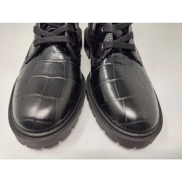 VINCE CAMUTO WOMENS FAWDRY DOUBLE BUCKLE C BLACK GLAZED CROC MOTO BOOTS NIB 5 1/