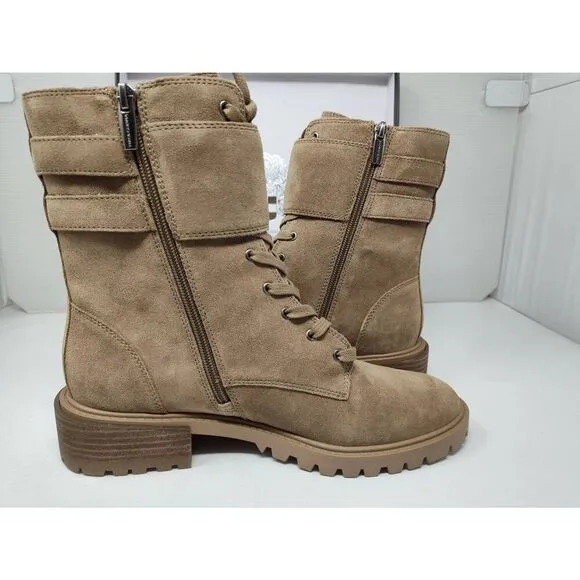 VINCE CAMUTO WOMENS FAWDRY DOUBLE BUCKLE WILD MUSHROOM SUEDE MOTO BOOTS NIB 7.5M